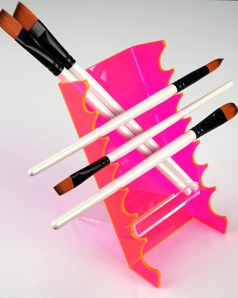 Blingtrail Acrylic Makeup Brush Holder for Vanity, Unique Office Desk Accessories For Women Aesthetic, Pen Display Stand Holder, Makeup Brush Drying Rack, Make Up/Hair/Paint Brush Holder, Pink