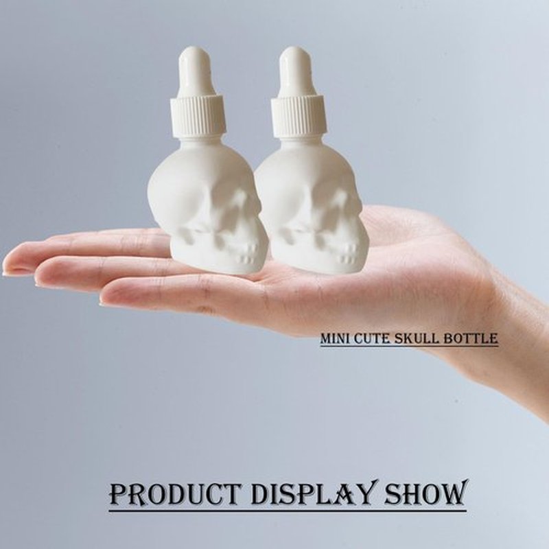 MINELEVEN 7 pcs Set 10ml Mini Skull Glass Dropper Bottle Leakproof Essential Oils Bottle for Storage and Travel (7pcs white skull bottle)