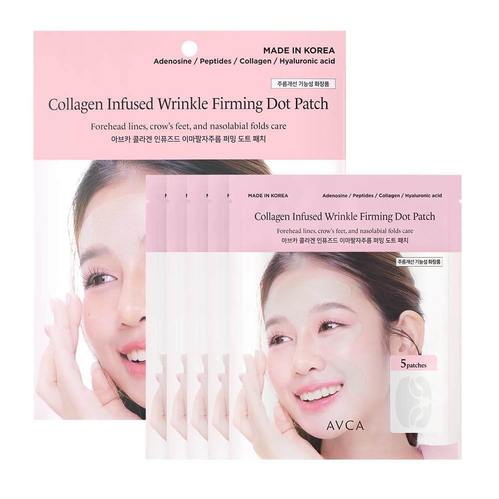 AVCA Collagen Dot Patches for Forehead Wrinkles – Korean Overnight Firming Patch for Smile Lines & Crow's Feet – Adenosine, Peptide & Hyaluronic Acid, 25 patches