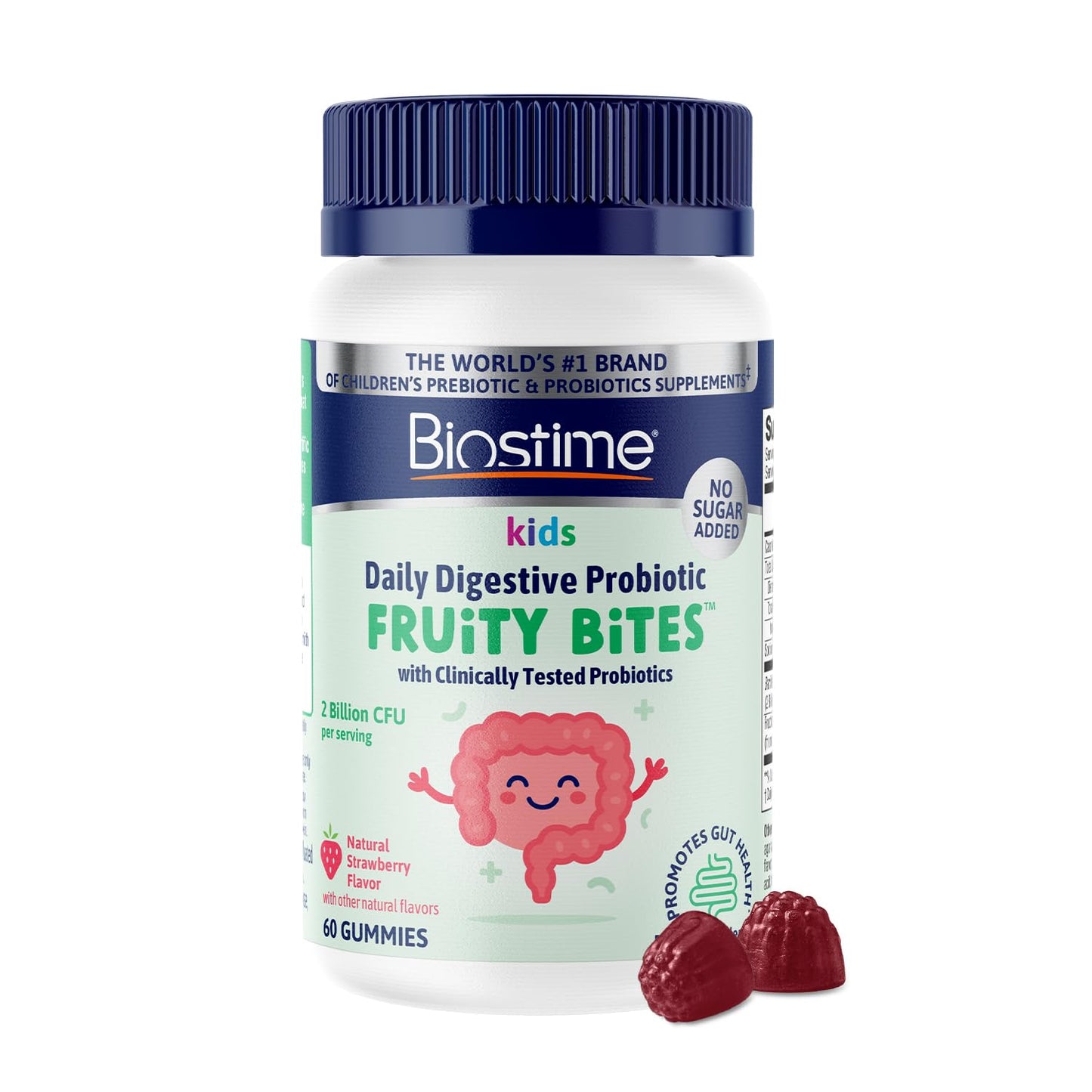 Biostime Kids Prebiotic & Probiotic Gummies (Ages 4+) | Probiotics for Kids | Includes 2 Billion CFU to Support Digestive Health| No added sugar Fruity Bites | Free from Top 9 Allergens |50 Count