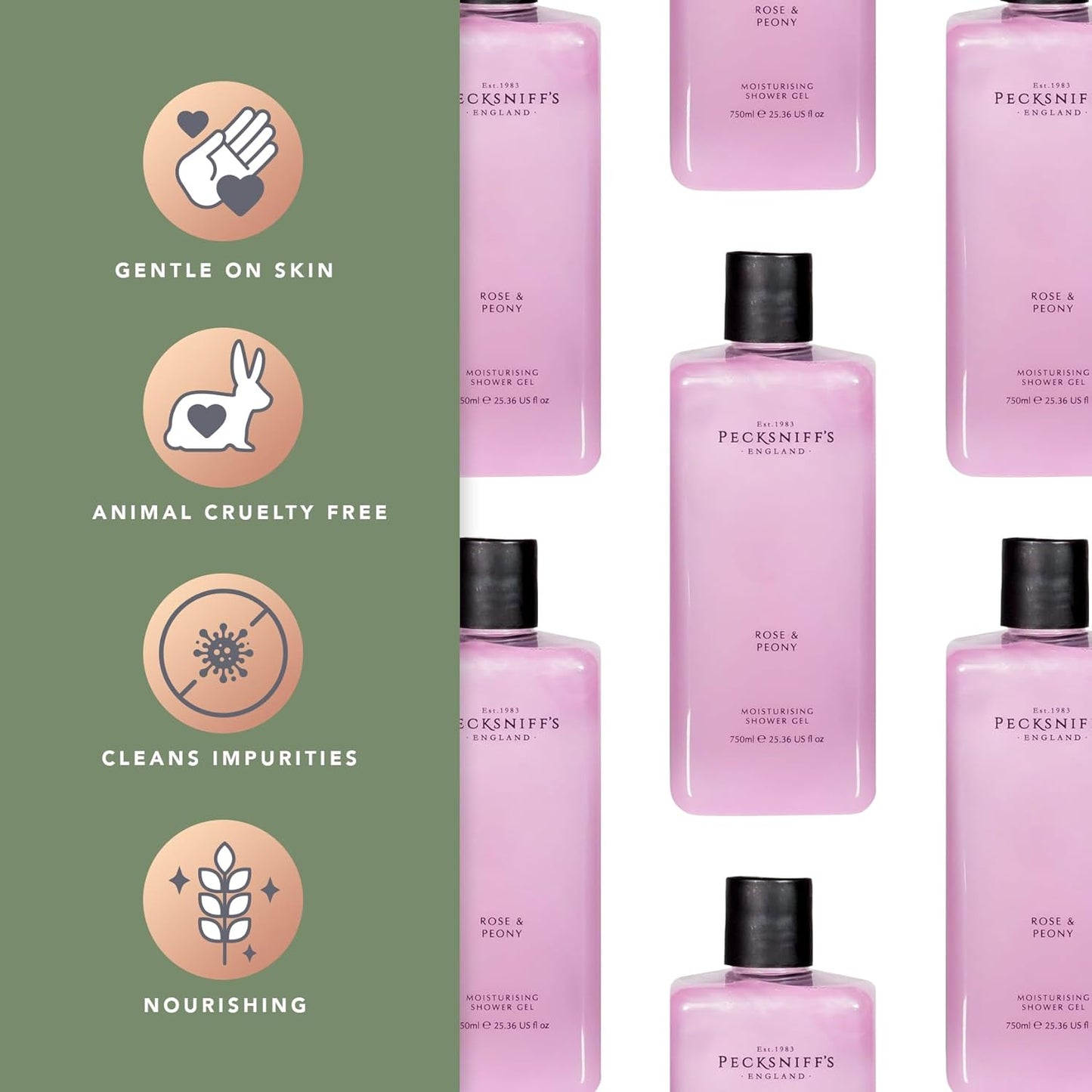 Sandalwood & Vanilla Shower Gel 750ml - Pecksniff's Classic Moisturizing Formula