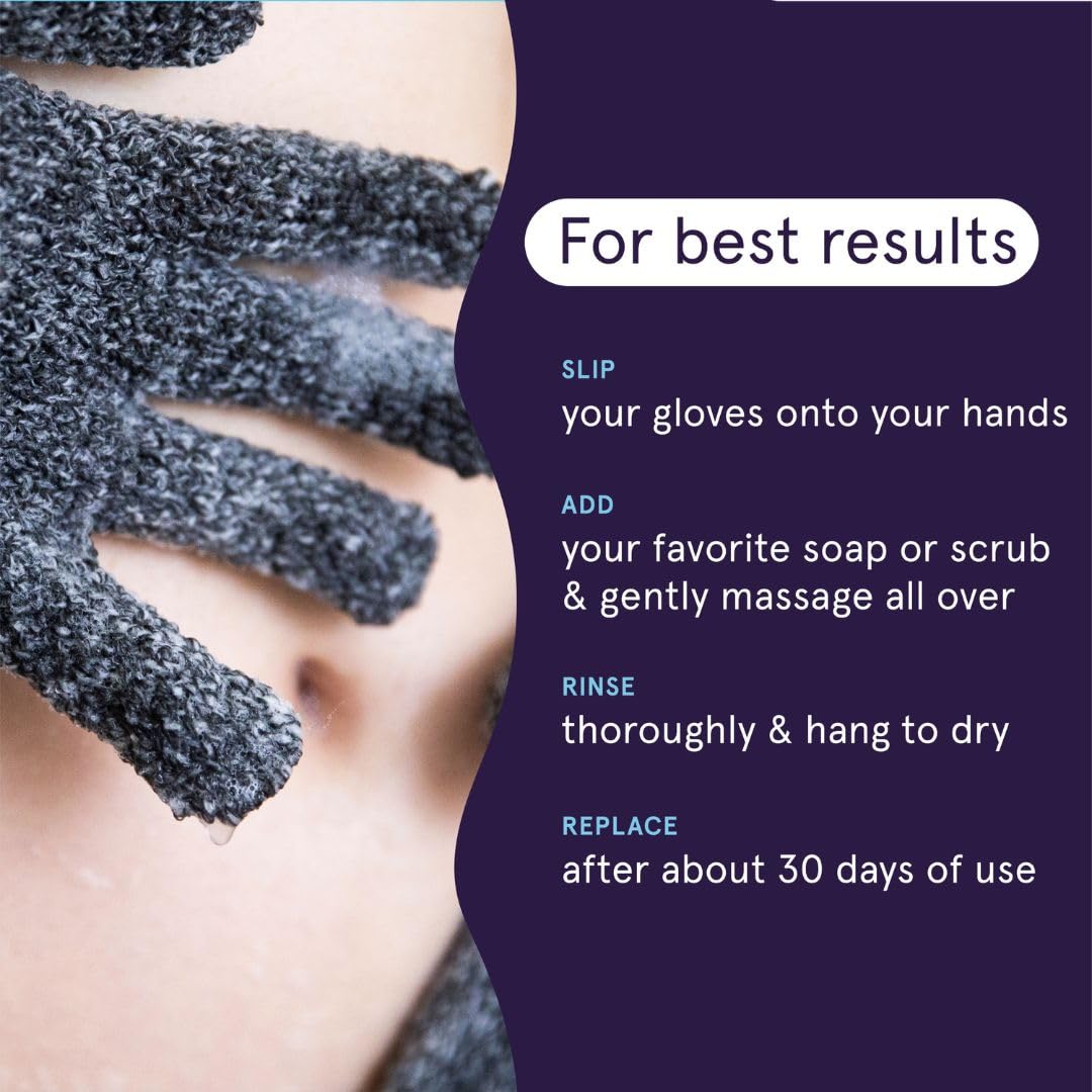 Exfoliating Bath & Shower Gloves - 3 Pairs Reusable Tool for Smooth Skin