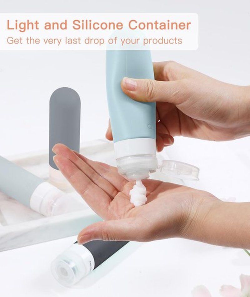 Quatish Travel Bottles for Toiletries【Original Patented】, 3 oz Tsa Approved Leak Proof Travel Size Containers, Silicone Shampoo and Conditioner Bottles, 4 Pack Travel Size Bottles, Grey