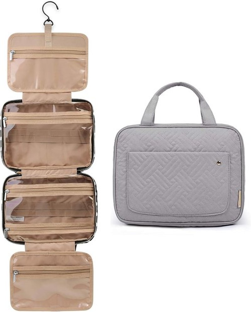 BAGSMART Toiletry Bag Travel Bag with Hanging Hook, Water-resistant Makeup Cosmetic Bag Travel Organizer for Accessories, Shampoo, Full Sized Container, Toiletries Grey, Large