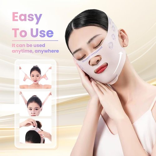 V- Face Lift Strap - Relieve Sagging Skin, Reduce Pwelling and Firm Skin, Double Chin Strap, Reusable Grooming Face and Chin Lift Mask for Men and Women Pink
