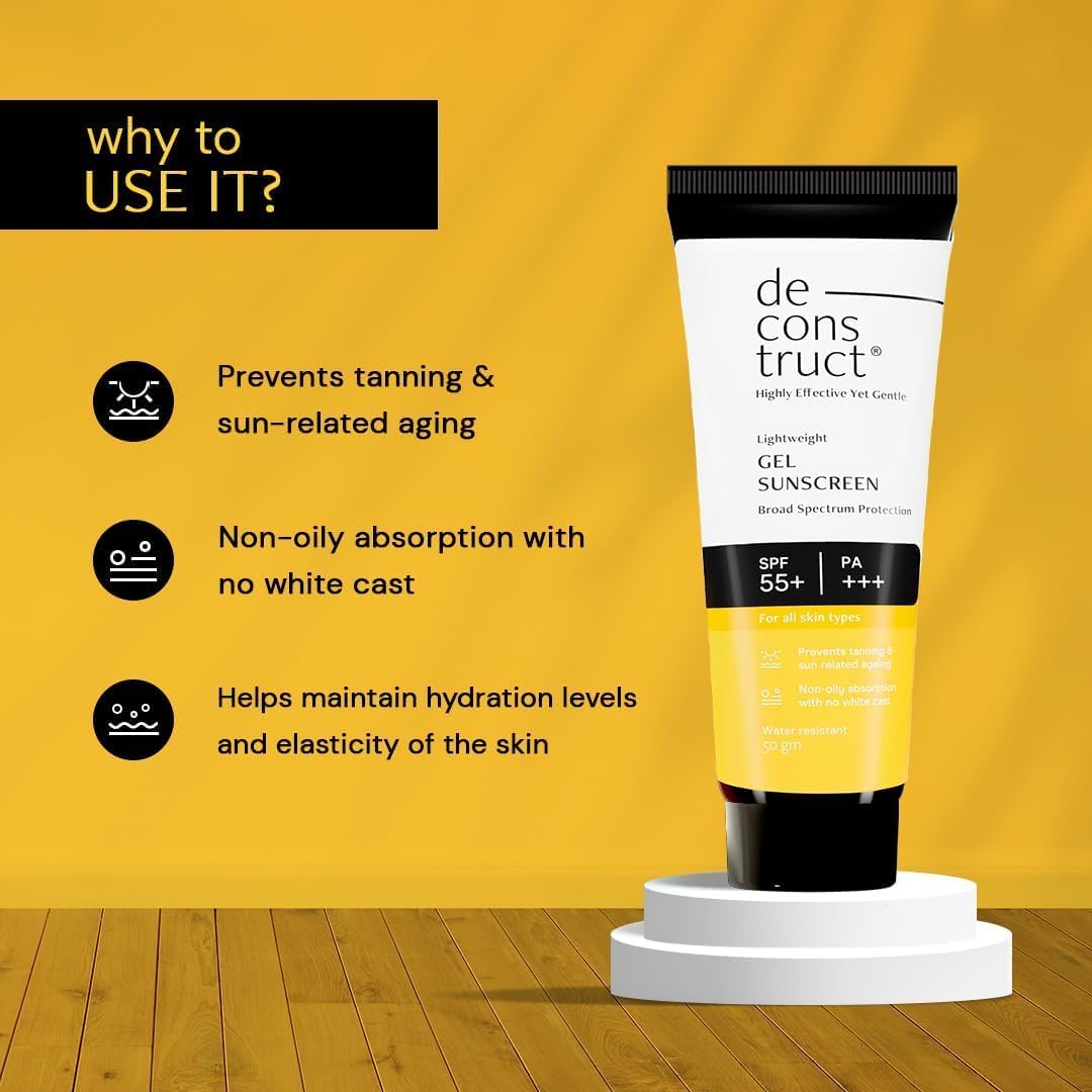 Decon'struc.t Face Gel Sunscreen SPF 55+ PA+++ | Broad Spectrum Sun Protection | Gel-Based Formula for Oily, Combination, and Normal Skin | Lightweight, Non-Greasy, No White Cast – 50g