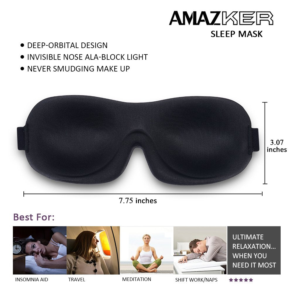 Sleep Mask SleepFun Invisible Alar Deep Orbit 3D Eye Mask Ultra Lightweight & Comfortable Sleeping Mask for Travel, Nap, Shift Works, Black & Blue