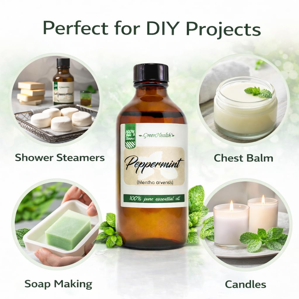 Peppermint Essential Oil - 4 fl oz - 100% Pure Essential Oil - GreenHealth