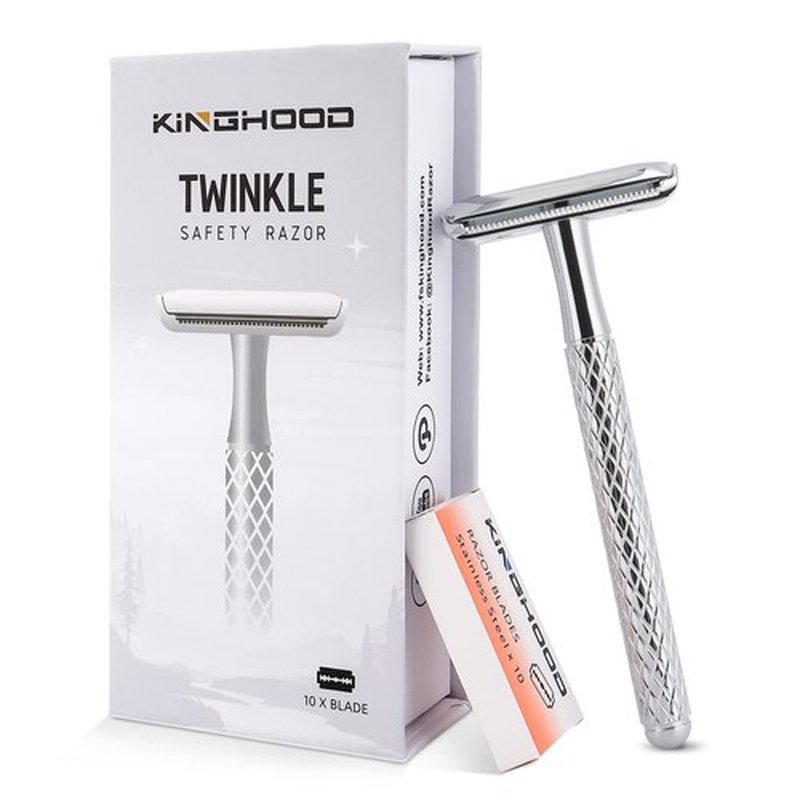 Kinghood Single Blade Safety Razor - Metal One Blade Razor for Men & Women with 10 Stainless Steel Double Edge Blades(Silver)