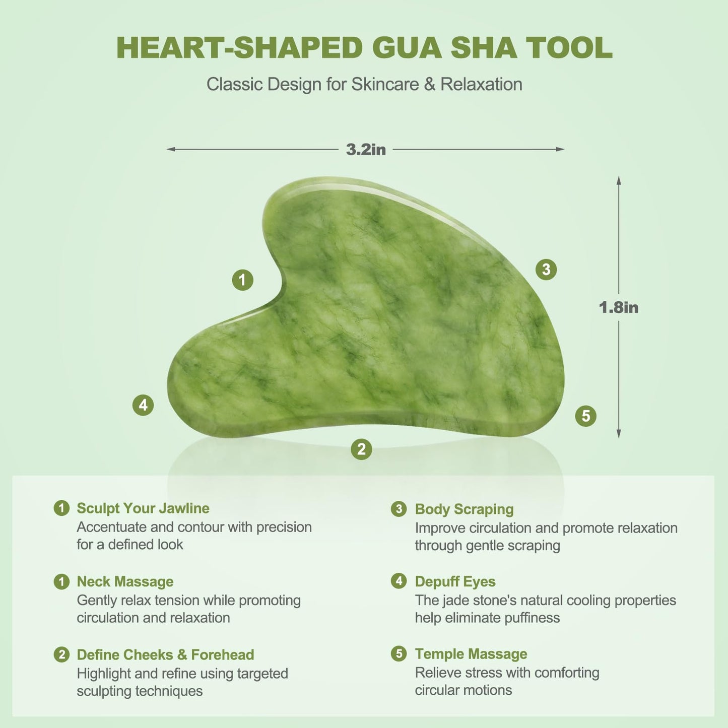 3 PCS Jade Stone Gua Sha Set Face Massager, Body Gua Sha Tool, Jade Gua Sha Facial Tools, Large Guasha Tool For Body, Face, Anti Cellulite, Lymphatic Drainage, Muscle Scraper, Valentine's Day Gifts