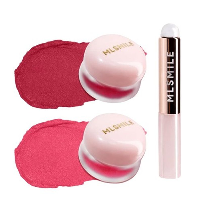 Lip Pudding Pot, Lip & Cheek Blurry Pudding Pot, Blurring Makeup Blush, Buildable Lightweight, Multi-Use Soft Matte Velvet Finish,With A Lip Pudding Pot Brush (05 cupid+06 hickey)