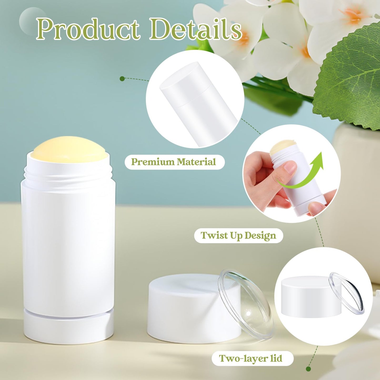 Teenyyou 30 Pcs Empty Deodorant Containers Twist up Filling Stick Plastic Deodorant Container Refillable Bottles Bottomfill Round Lip Balm Tubes for Homemade DIY Lipstick Crayon(75 ml,White)
