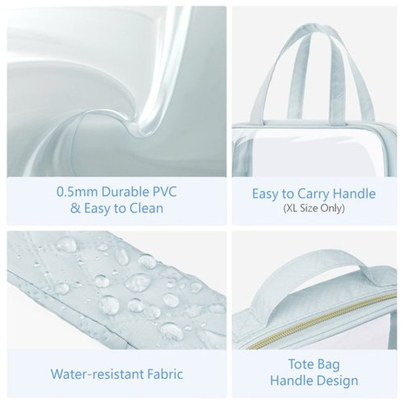 PACKISM Clear Toiletry Bags, 3 Pack Clear Makeup Bags with Handle Large Opening, Waterproof Clear Cosmetic Bags Fit Carry-on Travel Essentials, Travel Accessories Clear Travel Bags, Grayish Blue