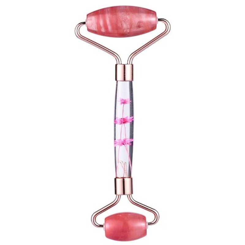 rockcloud Crystal Stone Jade Roller Massager for Face Eye Neck Facial Skin Care Tool Anti-Aging for Slimming & Firming, Cherry Quartz