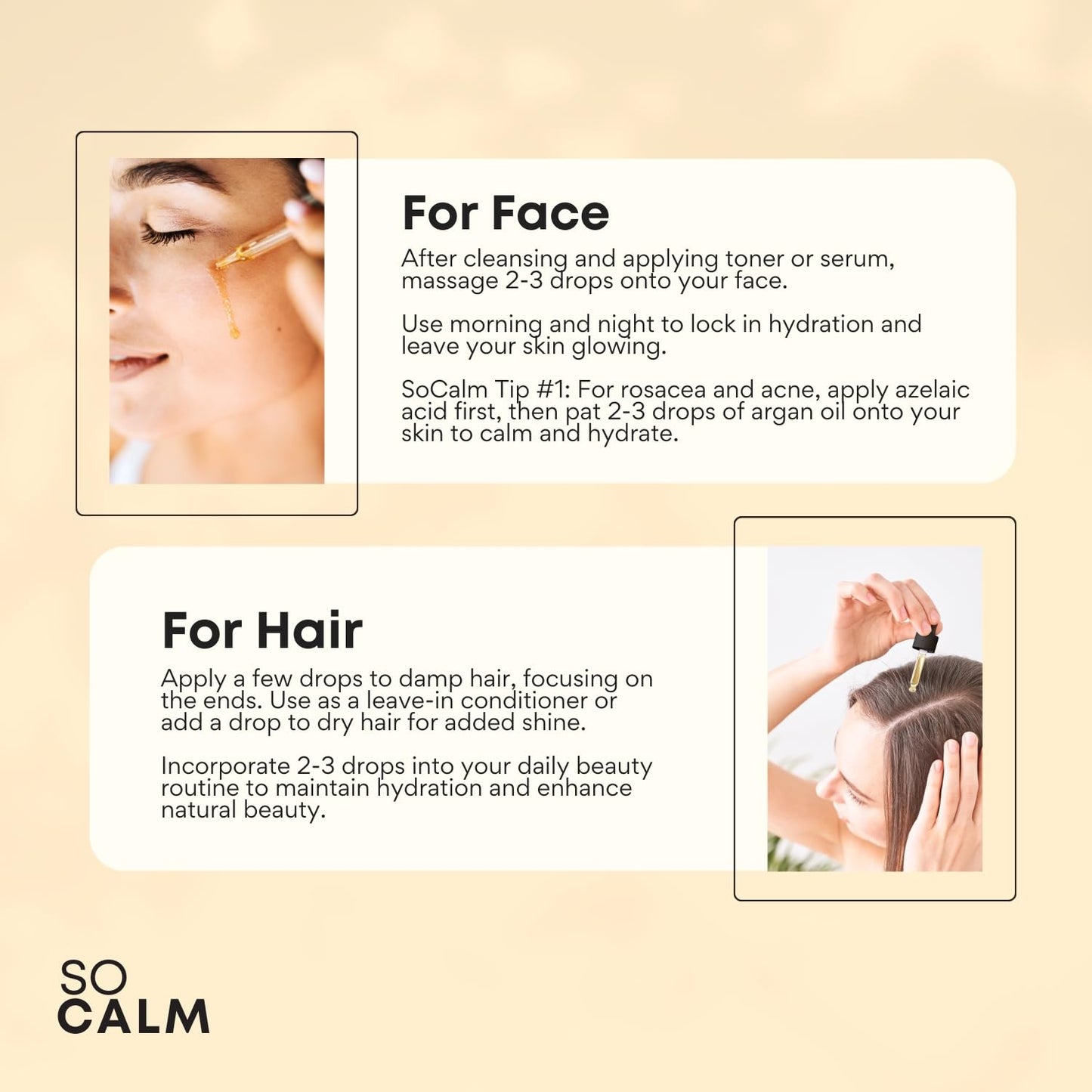 SoCalm 100% Pure Argan Oil – Cold-Pressed & Organic, Deep Moisture for Face, Skin & Hair, Rich in Vitamin E & Fatty Acids - 1.6oz / 50ml