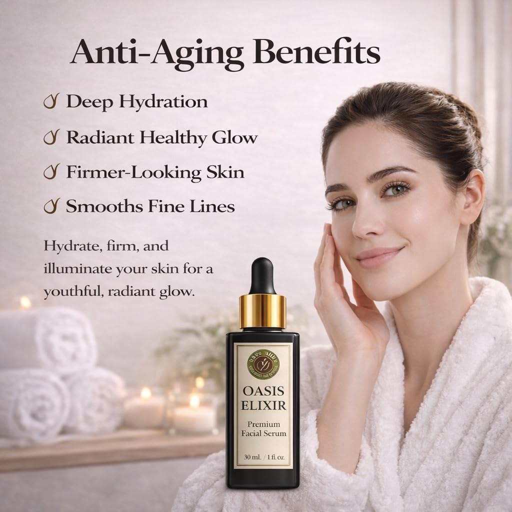 LAYA VERT Oasis Elixir Face Oil Serum, Deep Hydration and Radiant Glow, Fast Absorbing, Non Greasy, Helps Reduce the Look of Fine Lines, Argan and Prickly Pear, Jojoba, Vitamin E, 1 fl oz (30 mL)