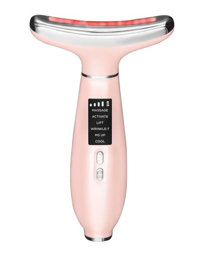4-in-1 Red Light Face Massager Device: Vibration, Gentle Heating,Cool and 4-Color LED Light – Home Self-Care Tool for Skin Wellness (Pink)