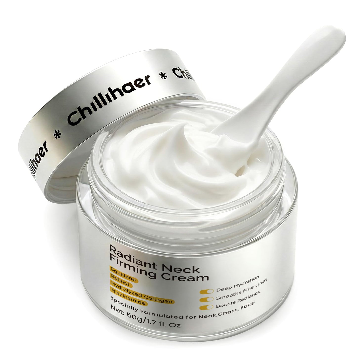 Chillihaer 8-in-1 Neck Firming Cream–Retinol & Triple Collagen Moisturizer for Neck,Face,Chest & Décolleté–Tighten, Lift&Smooth the Look of Sagging Crepey Skin, Fine Lines&Wrinkles–Women&Men,1.7 Fl Oz