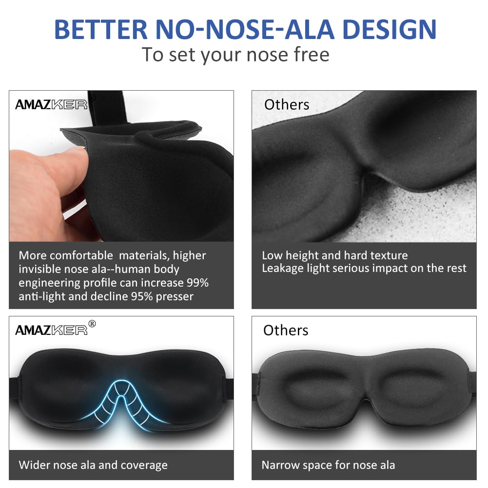 Sleep Mask SleepFun Invisible Alar Deep Orbit 3D Eye Mask Ultra Lightweight & Comfortable Sleeping Mask for Travel, Nap, Shift Works, Black & Blue