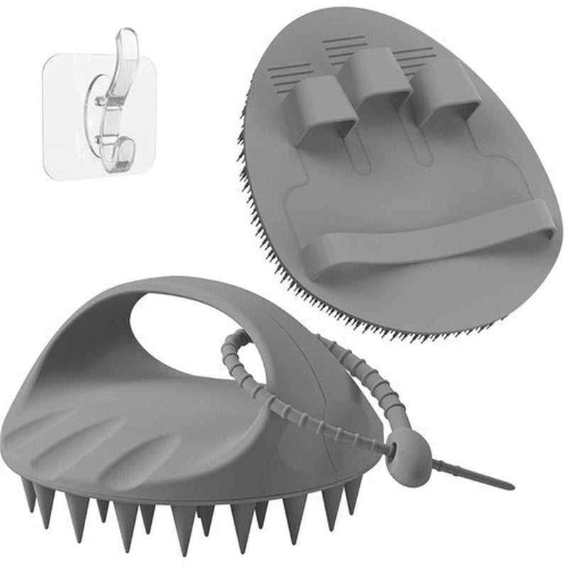 Manmihealth Silicone Hair Scalp Massager & Soft Bath Glove Set 2 PCS, Extra-Large Shampoo Scalp Brush with Body & Face Scrubber for All Hair Skin Types with a Free Silicone Strap&Hook Style2 (Gray*2)