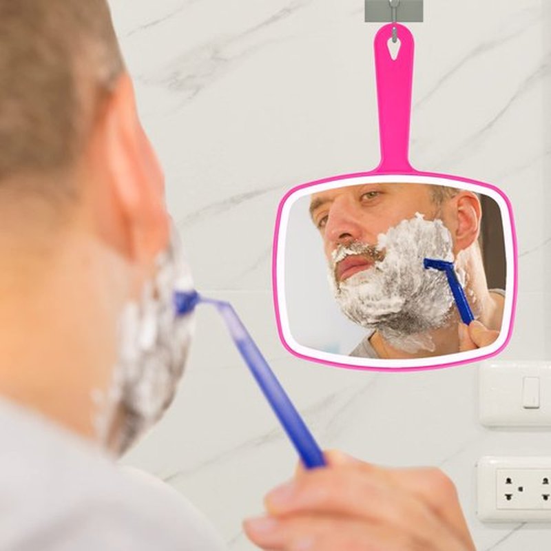 Nutair 2Pcs Hand Mirror, Handheld Vanity Mirror with Hanging Hole in Handle Pink 7.4" W x 10.4" L
