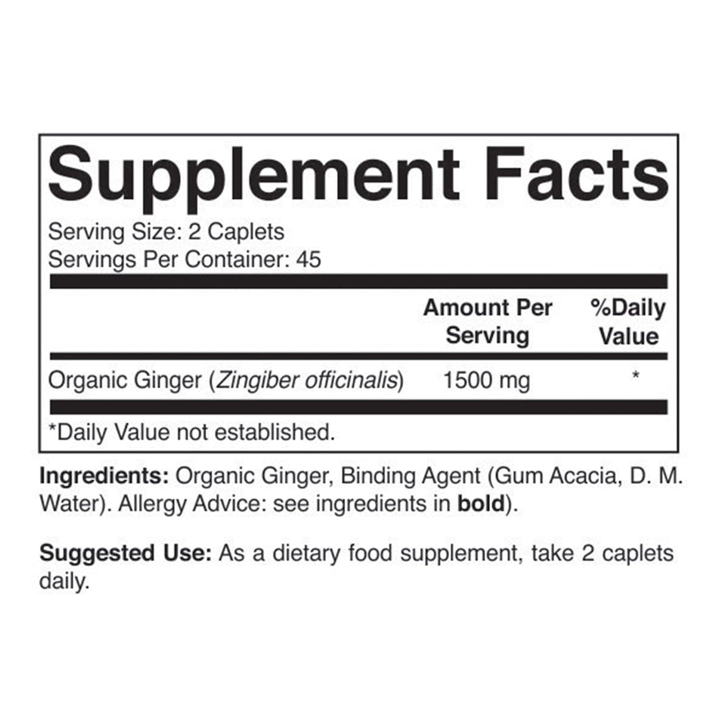 Brieofood Organic Ginger 1500mg, 45 Servings, Vegetarian, Gluten Free, 90 Vegetarian Tablets