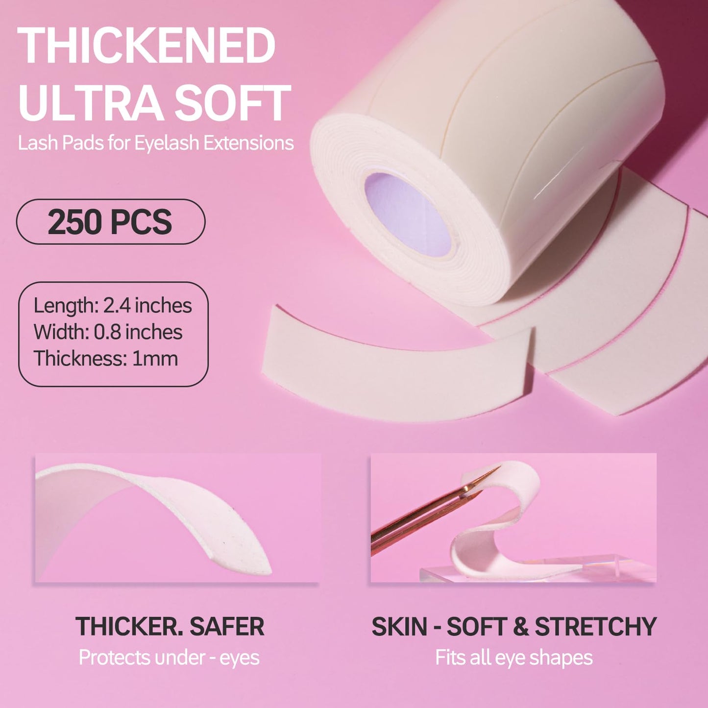 Under Eye Pads for Lash Extensions，Akissos Gen II 250 Pcs Premium Thick Foam Lash Pads, Foam Eye Pads for Eyelash Extensions,Eyelash Patches Non Slip, Eyelash Tape for All Skin & Watery Eyes
