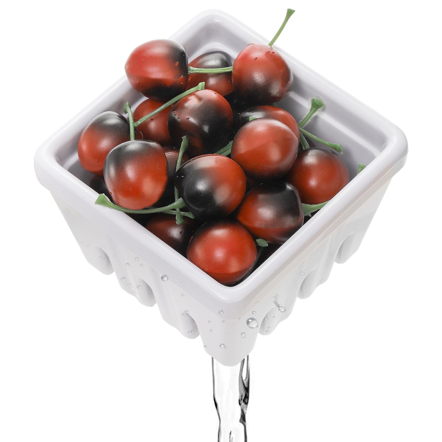 ZEAYEA Set of 4 Melamine Berry Basket, Berry Bowl With Holes, Square Kitchen Fruit Basket for Christmas, 4" Colander Cute Small Container for Strawberry, Grape, Cherry, Berries