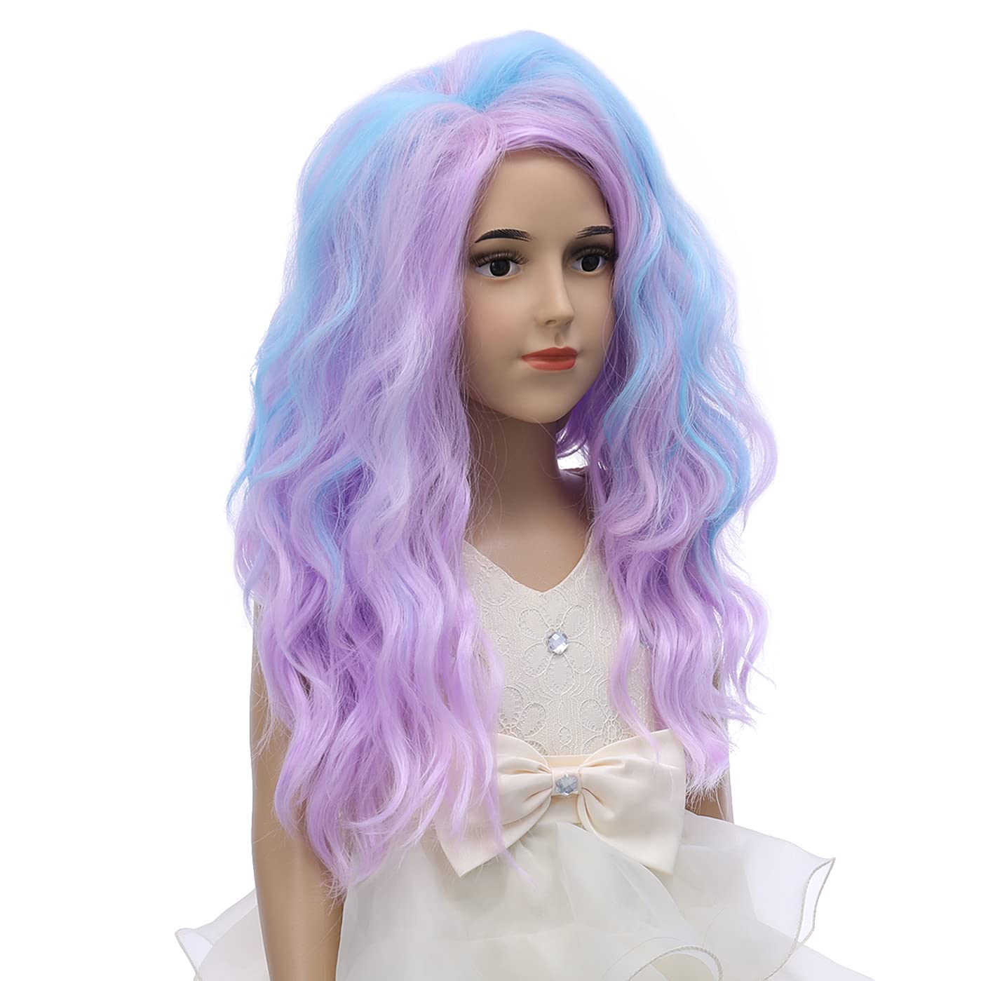 DUDUWIG Colorful Wig for Girls 20 Inch Long Multi Color Fluffy Cosplay Wig Halloween Costume Pink Purple Blue Wig for Women and Girls (Adult/Child)