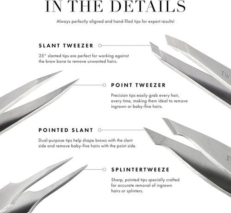 Tweezerman Mini Slant Tweezer - Tweezers for Eyebrows, Travel Tweezers for Eyebrows, Facial Hair, Ingrown Hair (Classic Stainless)