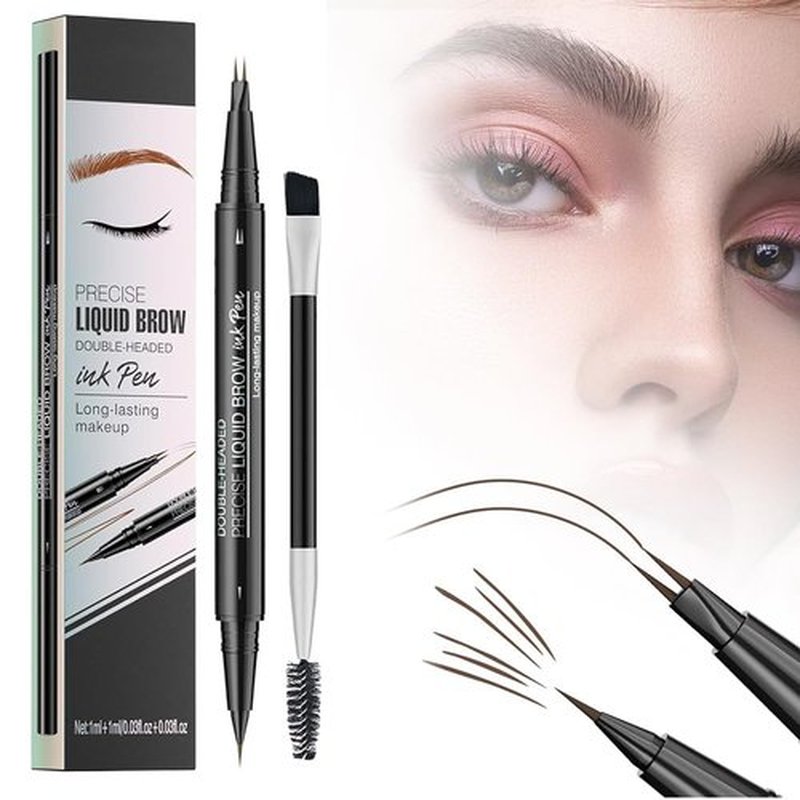 Curved Eyebrow Pen - Eyebrow Pencil, 2024 New Brow Pencil 2-in-1 Dual-Ended Microblading Eyebrow Pen with Micro-Fork-Tip and Precise Brush-Tip Create Natural Hair-Like Brows. (04 Brown)