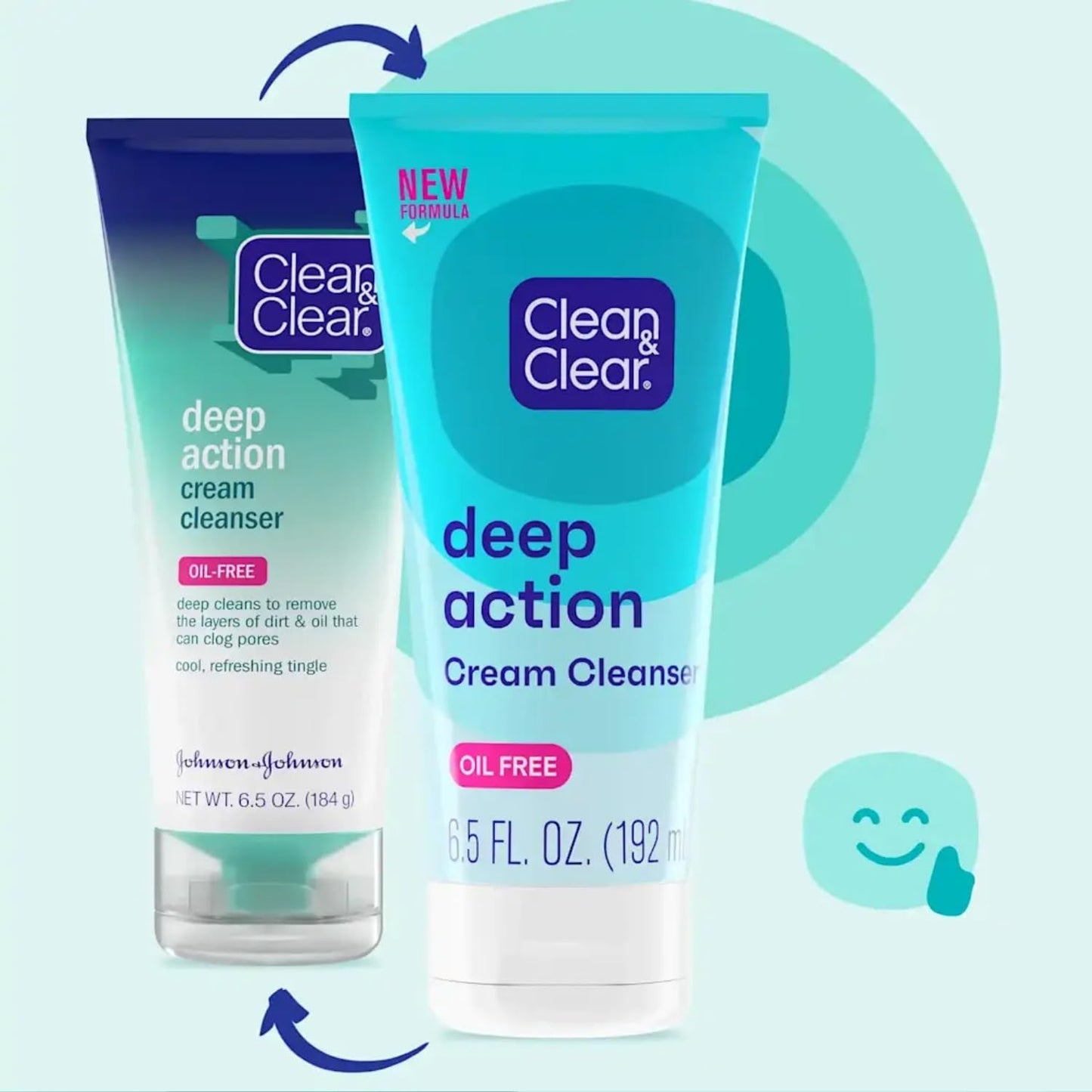 Clean & Clear Oil-Free Deep Action Cream Facial Cleanser with Salicylic Acid Acne Medication, Cooling Face Wash for Deep Pore Cleansing of Acne-Prone Skin, 6.5 oz