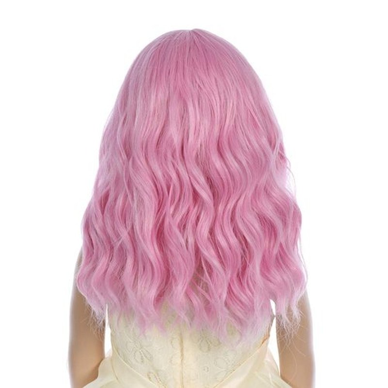 DUDUWIG Girls Light Pink Wig with Air Bangs Kids Short Pink Wavy Curly Wigs Child Pink Wig with Bangs Synthetic Cosplay Hair Wig