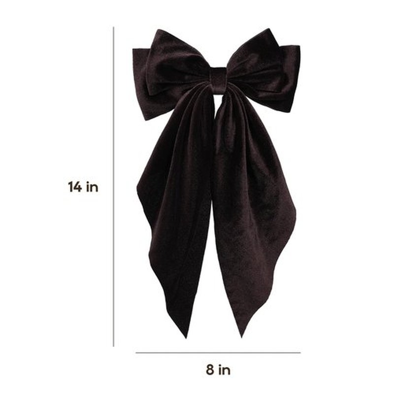 Fall Brown Velvet ribbon Hair Bow Barrettes for Women Girls Thick Hair Big Velvet Hair Bow Clips with Long Tail Her Winter outfit Dress Decoration Accessories