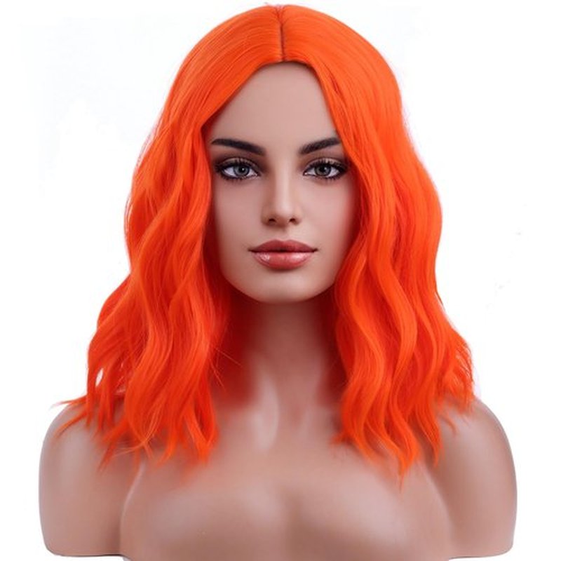 RightOn Orange Wig for Women Short Curly Wig Orange Bob Wig Beach Wave Wigs Orange Wig with Wig Cap