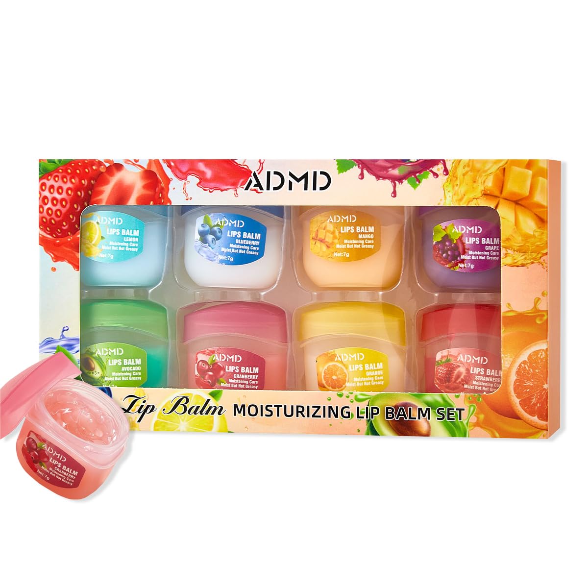 8 Packs Fruit Flavor Mini Lip Balm Set, 8 Pack Fruit Lip Balm for Dry Chapped Lips, Small Lip Balm Bulk Moisturizing, Cute Lip Care Products, Long Lasting Hydration, Mini Chapstick Set
