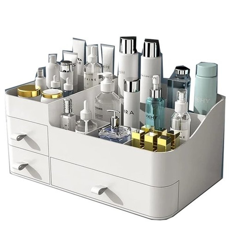 skin care organizer,Makeup Desk Organizer With Drawers ,Countertop Organizer for Cosmetics,Vanity brush with Holder for Lipstick, Brushes, Eyeshadow, and Desktop Finishing Dresser (A-Large-White)
