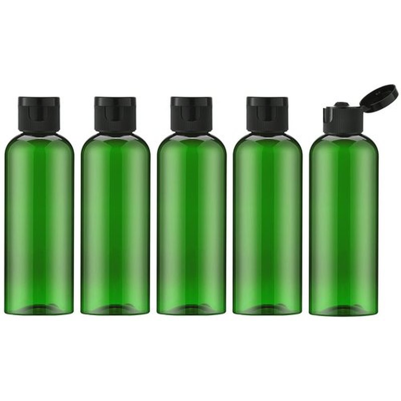 LISAPACK 3.4Oz Travel Bottles with Flip Cap (5 Pcs) Empty Dispenser Container for Travel Size Cosmetics (100ml, Green)