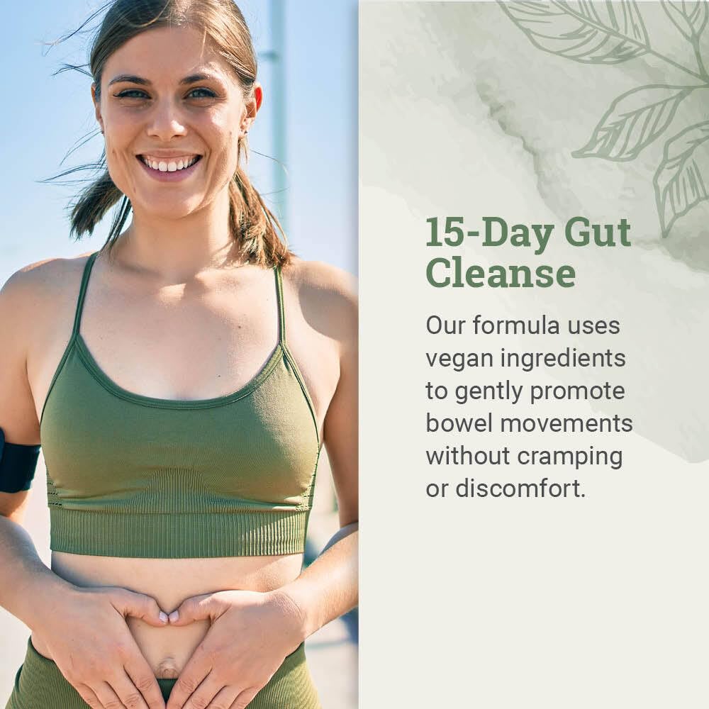 15 Day Gut Cleanse Detox For Women and Men - Vegan, Non-GMO Ingredients For Waist Loss and Constipation Relief With A 15 Day Cleanse Gut Support Without Cramping, As Seen On TikTok (60 Capsules)
