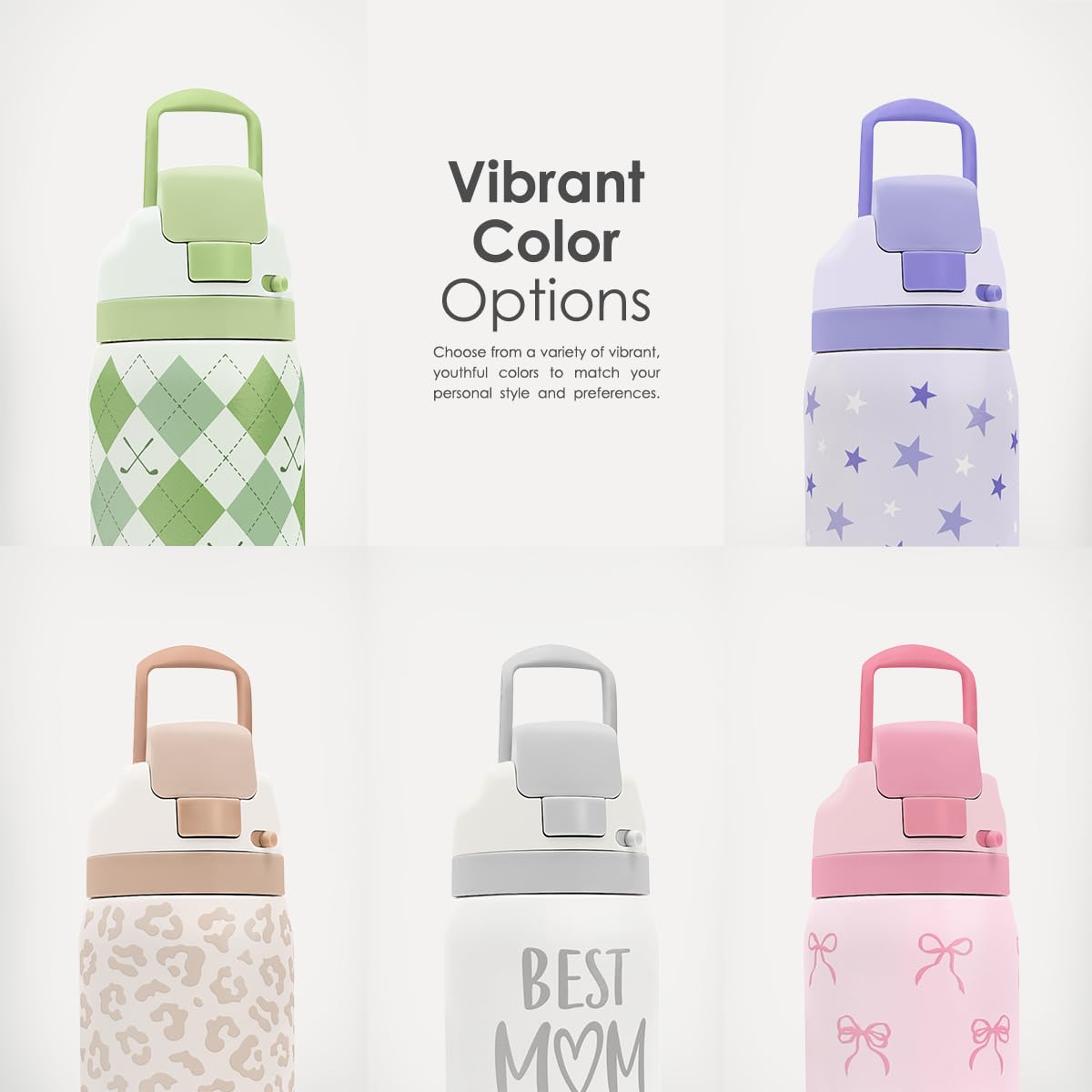 Stripe Insulated Stainless Steel Water Bottle with Straw, Push-Button Lid, 32 Ounce, Gifts for Women Girls Friends Teens Birthday Christmas (Pink)