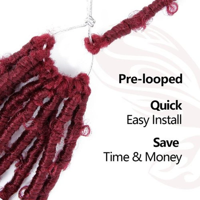 NISEYO NU Short Pre-looped Butterfly Locs Crochet Hair 12 Inch 8 Packs Light Weight & Soft Distressed Locs,118# (Burgundy)