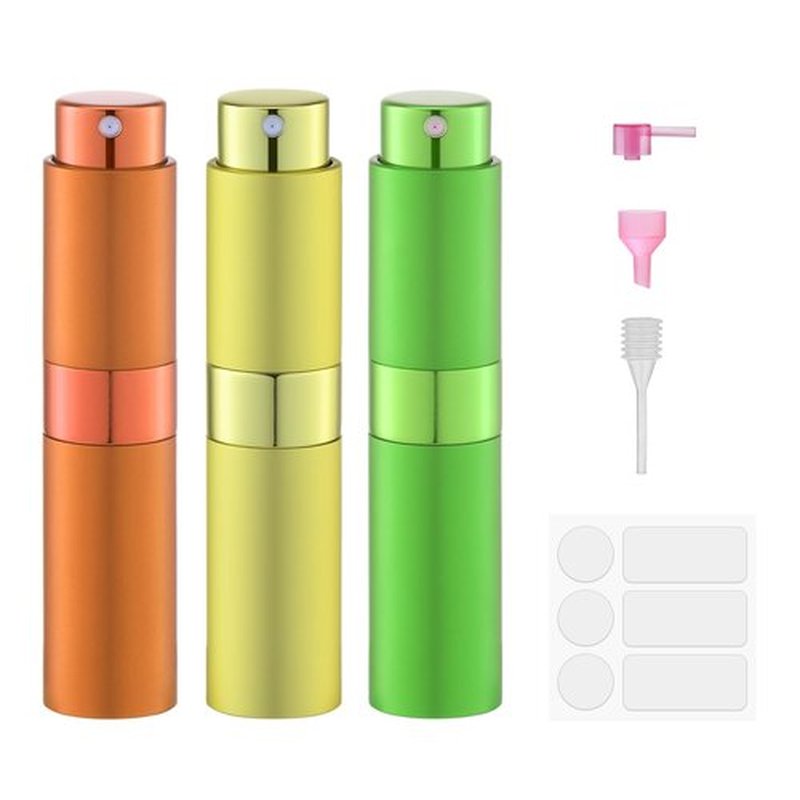 Fusupak 8ml Perfume Atomizer, Travel Cologne Spray Bottle, Refillable Portable Sprayer (Orange, Yellow, Green)
