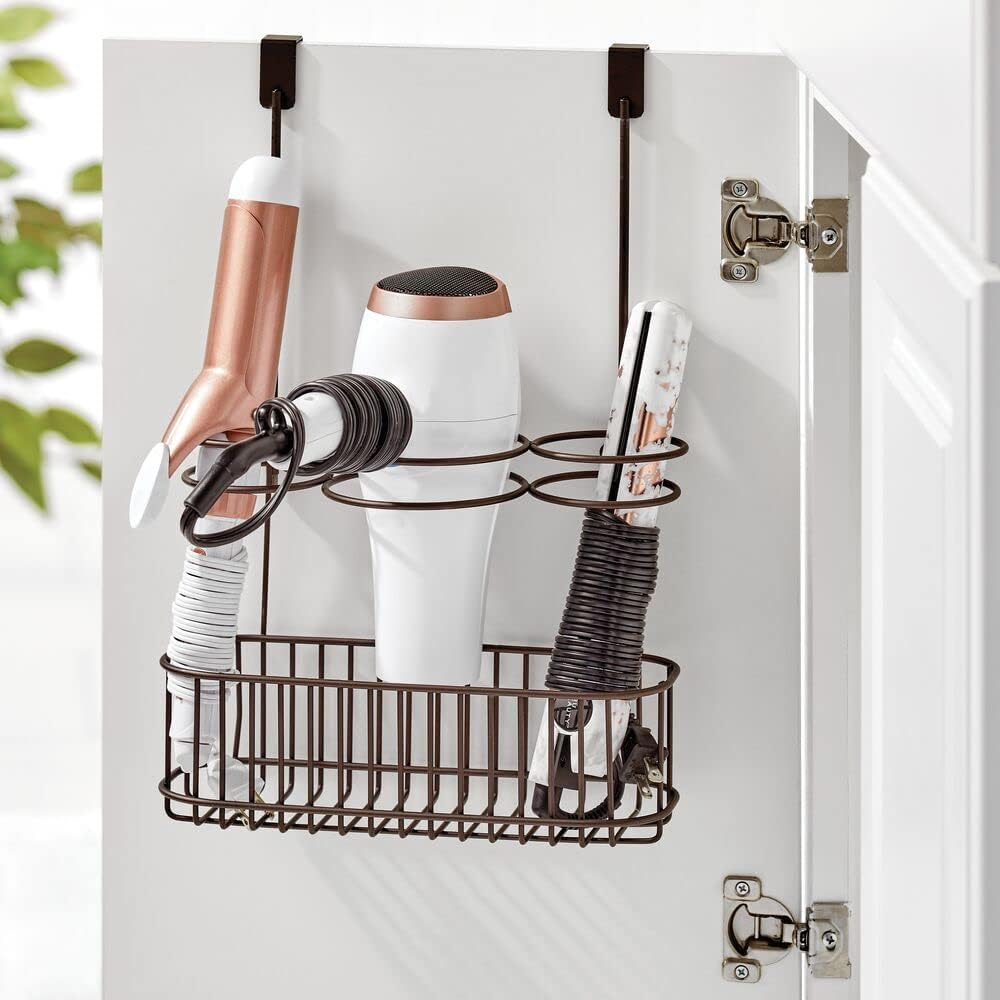 Hair Tool Organizer Basket - Over Cabinet Storage for Hair Dryers & Irons - Bronze