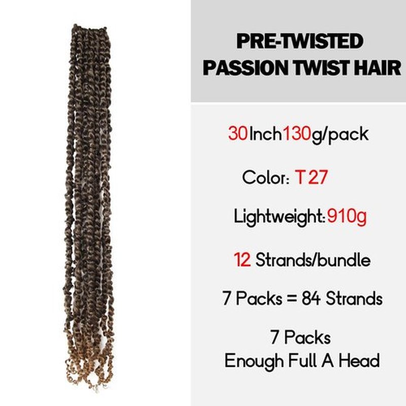 WUDAS Long Passion Twist Hair 30 Inch Pre-twisted Passion Twists Crochet Hair Ombre Honey Blonde Pre-looped Synthetic Crochet Braids (7 Packs,T27)