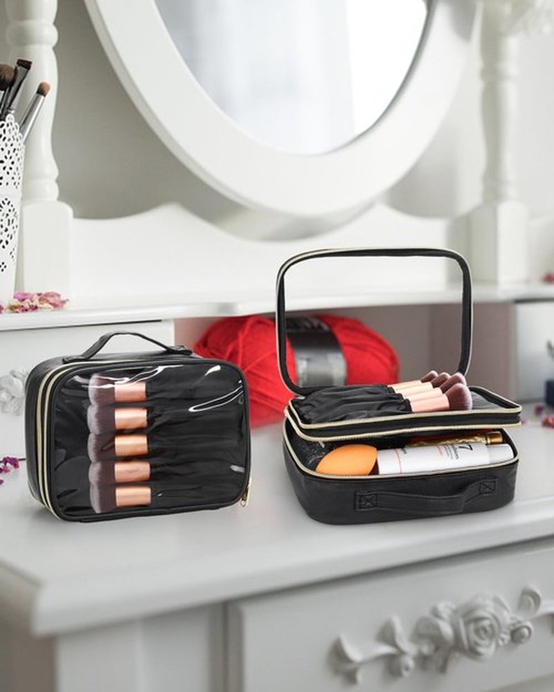 Relavel Travel Makeup Bag, Clear Makeup Organizer Bag Portable Cosmetic Bag, Cute Transparent Makeup Case For Women with Accessories