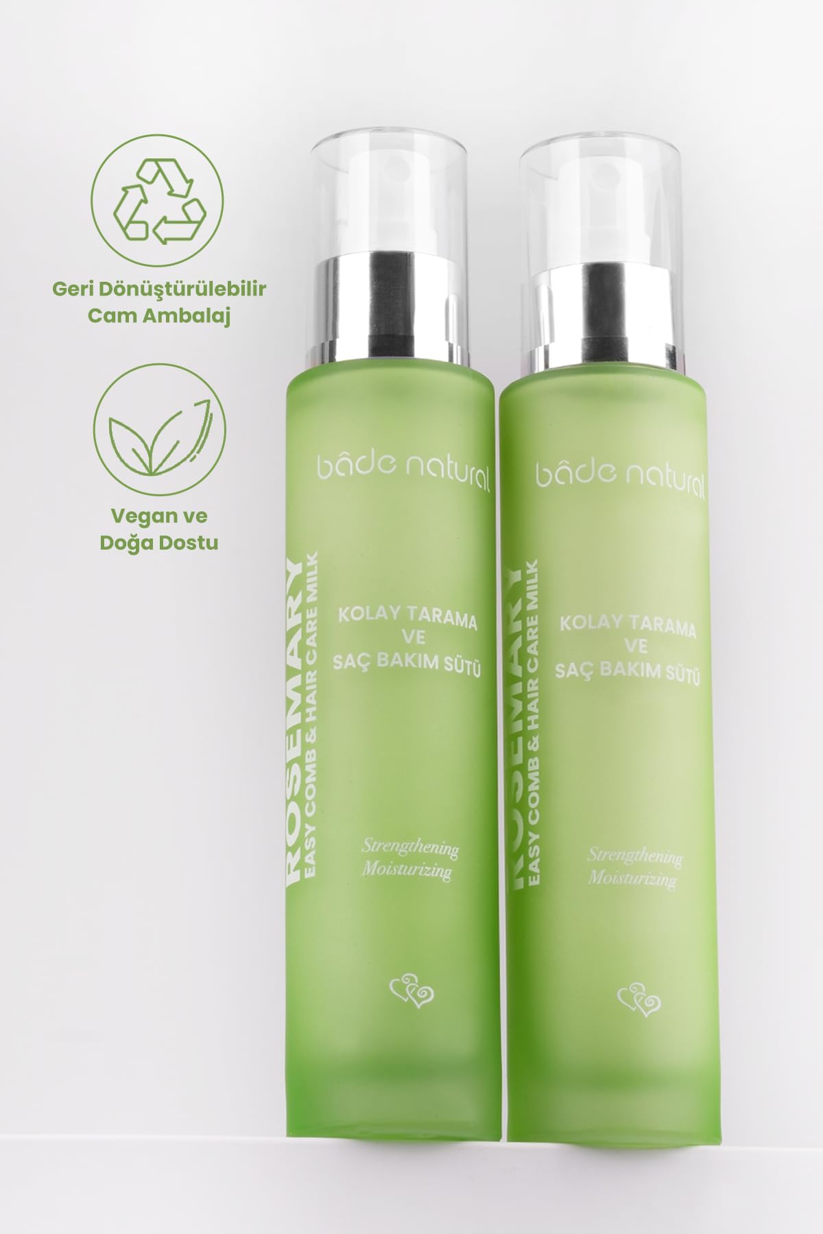 Bade Natural Leave-In Detangling Hair Milk with Rosemary & Castor Oil – Nourishing Spray for Dry & Damaged Hair – Lightweight Conditioner with Argan & Almond Oil – No Rinse Daily Hair Care – 3.4 fl oz