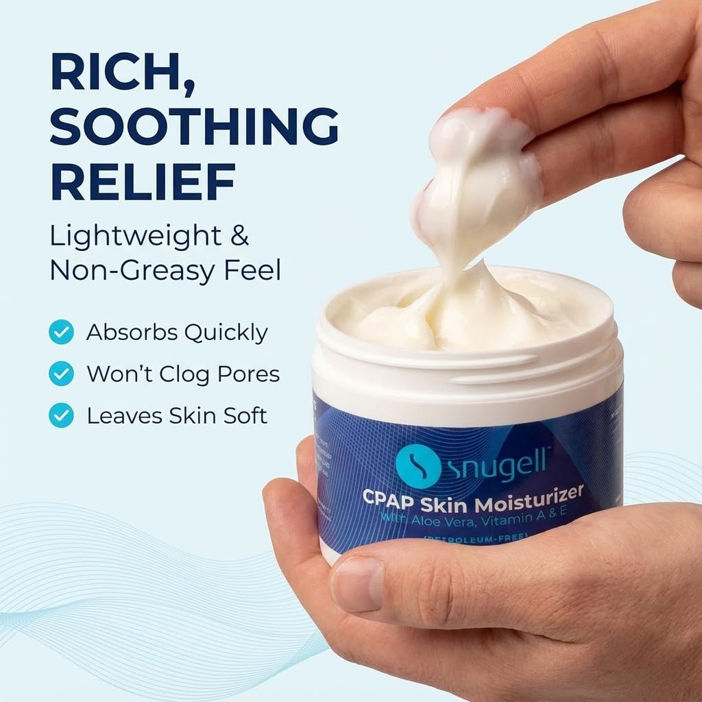 Snugell CPAP Skin Moisturizer Daily Face Cream – 4 Fl. Oz. Each – Aloe Vera, Vitamin A & E – Petroleum-Free Formula – Hydrates & Softens Skin (4 FL Oz Pack of 2)