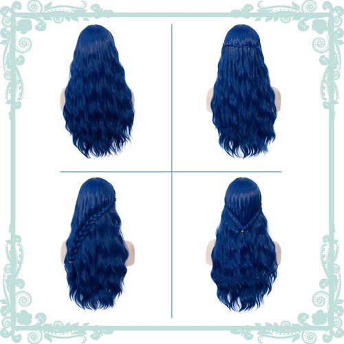 WGPFWIG Women's Navy Blue Wig 27 Inches Long Curly Wavy Hair Wig Heat Resistant Fibers Synthetic Wig For Women Girl Cosplay Party Halloween Wig Cap Included (Navy Blue)