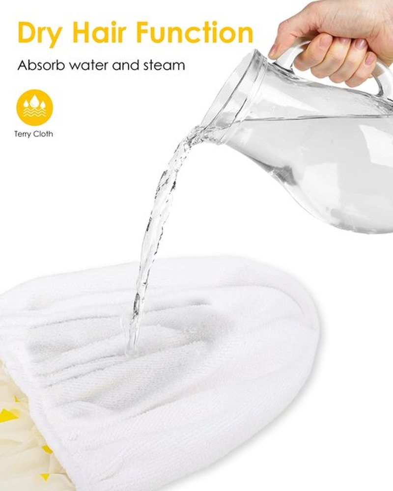 Auban Shower Cap, Shower Cap for Women Terry Cloth Lined EVA Exterior Reusable Double Layer Waterproof, Large Bath Hair Cap for All Hair Lengths (Yellow)