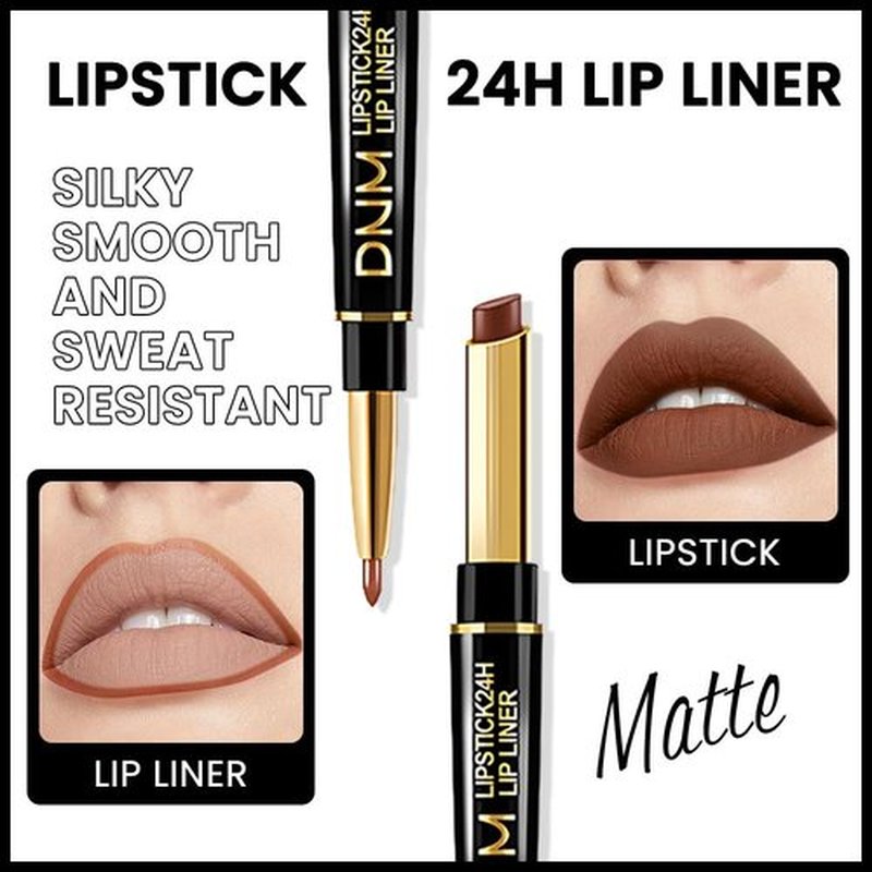 2 in 1 Dark Brown Velvet Matte Lip Liner and Lipstick Combination DNM Magic Lipstick Lip Stain 24 Hours Original Lip Liner Makeup Stain Long Lasting Waterproof Smudge Proof labial Lip Penc Set 39#